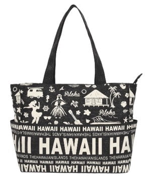 Robin Ruth Hawaii Skyline Black And White Tote Bag with Pockets and Zipper Closure