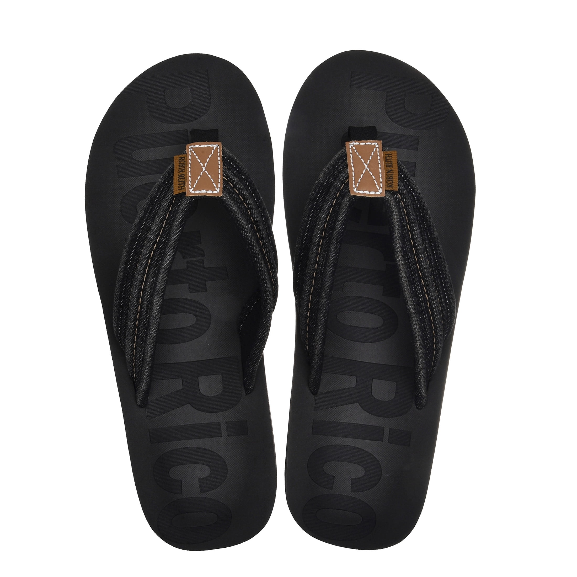 Robin Ruth Mens Flip Flop Black, Designed with Typical Puerto Rico Stamps, Rubber Outsole, Vibrant Colors and Designs