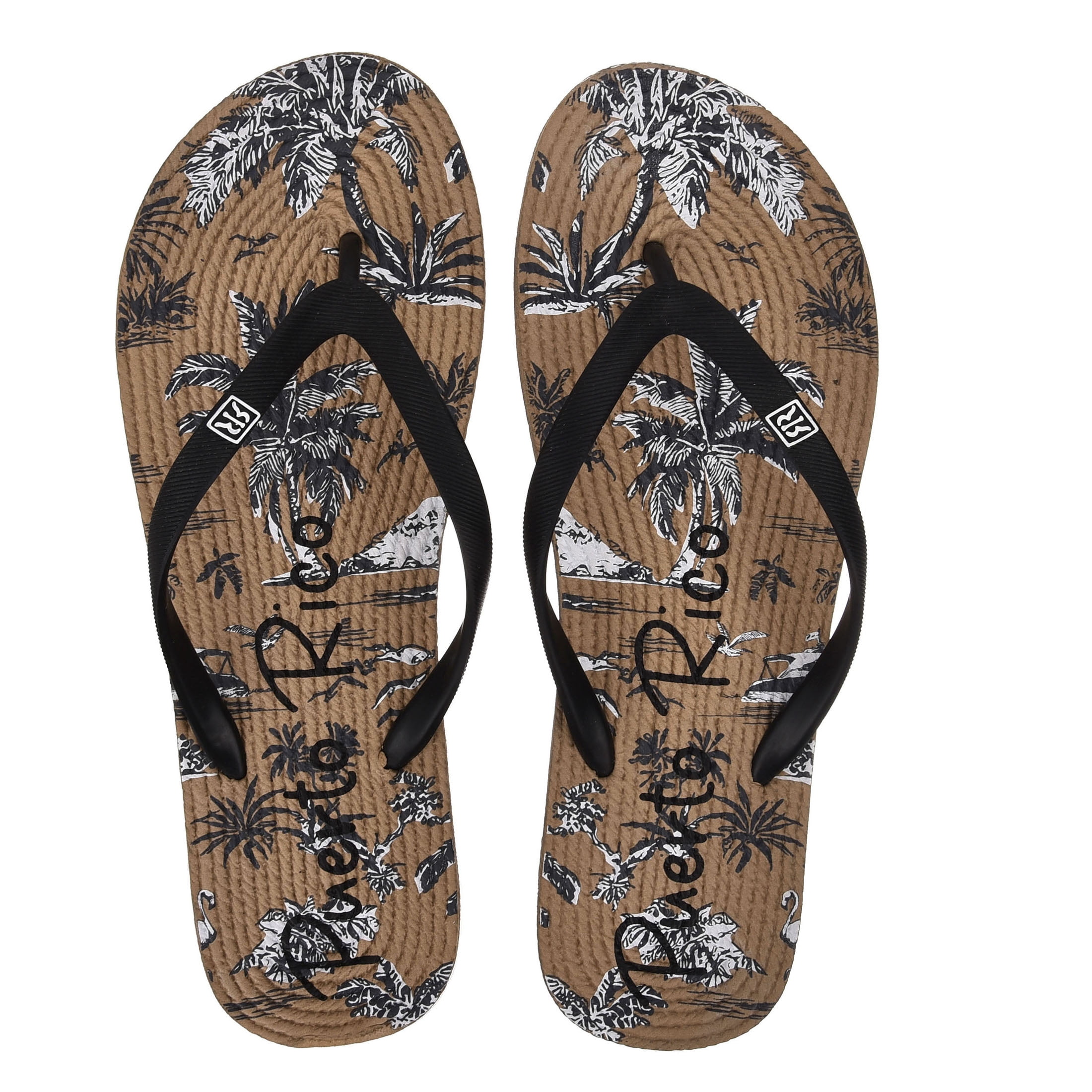 Robin Ruth Womens Flip Flop Black, Designed with Typical Puerto Rico Stamps, Rubber Outsole, Vibrant Colors and Designs