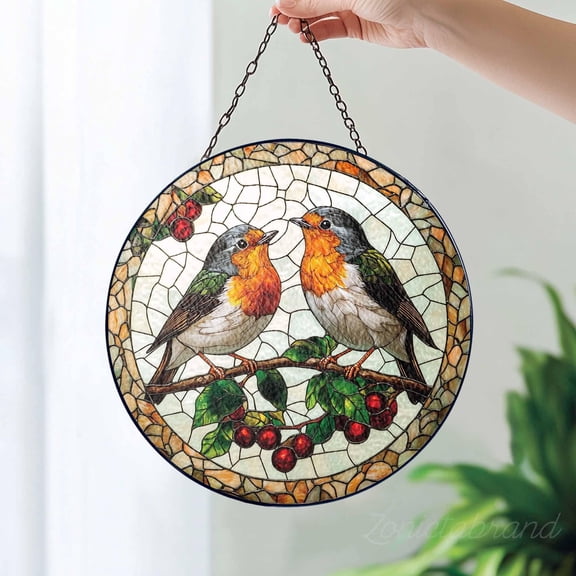 Robin Stained Glass Suncatcher, When Robins Are Near Memorial Window Hanging, Sympathy Remembrance Gift, For Bird Lovers Home Decor