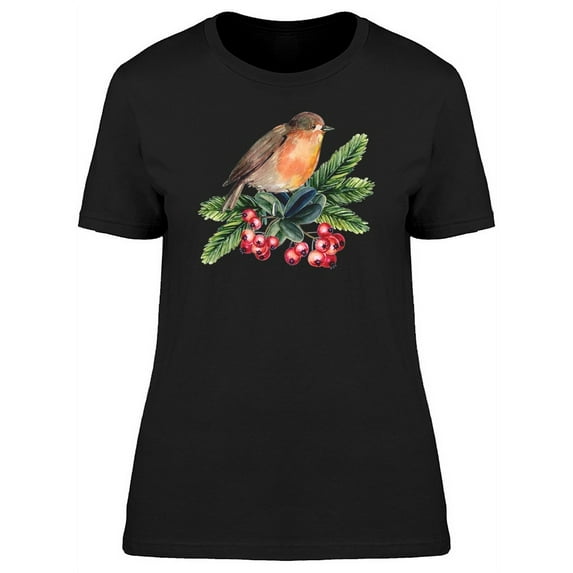Robin With Branch Of Berries Tee Women's -Image by Shutterstock