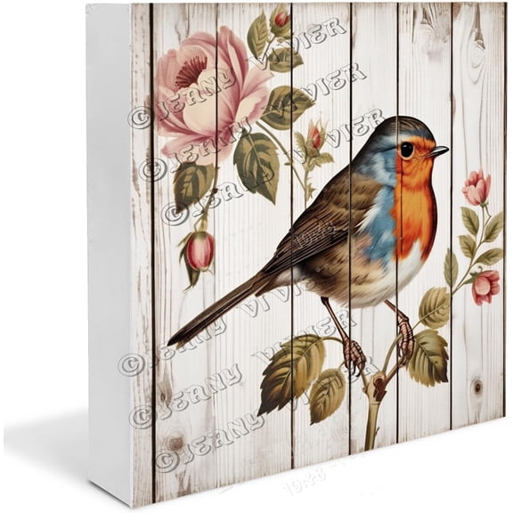 Robin Wooden Box Sign Robin Bird Gifts Funny Bird Desk Accessories Boho Desk Decor Table Centerpieces for Party Wood Block Signs Housewarming Gifts 5"x5"