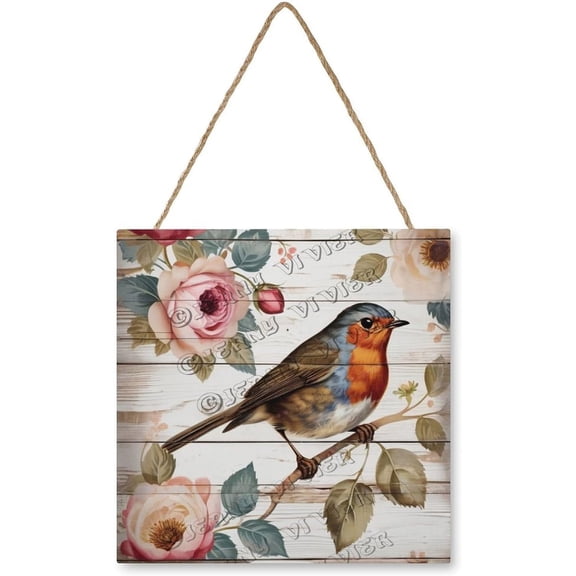 Robin Wooden Sign Robin Bird Hanging Wood Plaques Wildlife Robin Rustic Garden Kitchen Living Room Man Cave Wall Decor Home Decorative Sign 12x12 Inch