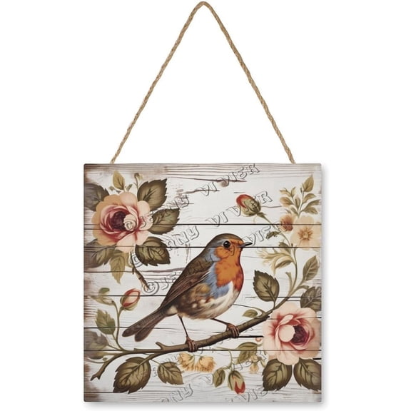 Robin Wooden Sign Robin Bird Hanging Wood Plaques Spring Wall Decor Wildlife Robin Rustic Garden Kitchen Living Room Wall Decor Home Decorative Sign 12x12 Inch