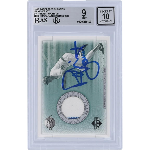 Robin Yount Milwaukee Brewers Autographed 2002 Upper Deck Sweet Spot Classic Game Jersey Relic #J-RY Beckett Fanatics Witnessed Authenticated 9/10 Card - Fanatics Authentic Certified