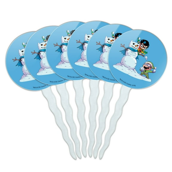 Robin and Riddler Snowball Fight Cupcake Picks Toppers Decoration Set of 6