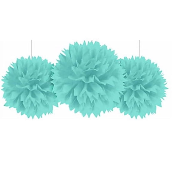 Various Spiky Fluffy Pom Pom Hanging Decorations, Blue, 3 Pieces