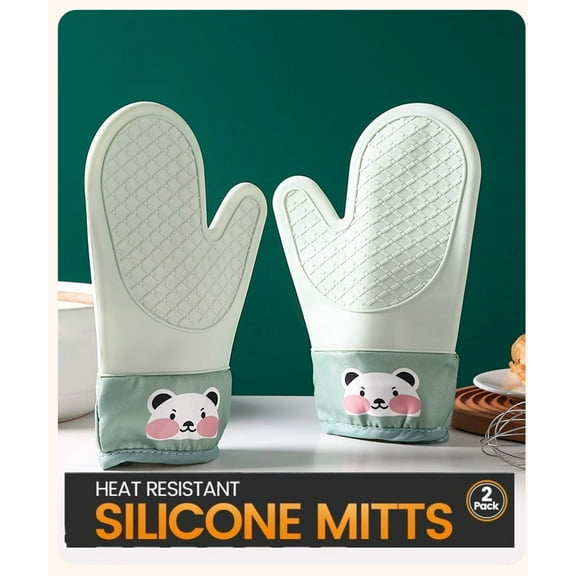 RobinMax 2 Pcs Silicone Oven Mitts Heat Resistant 500F,Oven Mitts with Soft Cotton Lining,Waterproof Non-Slip Grip Oven Glove,Mits for BBQ,Baking,Cooking Kitchen Home Essentials.