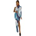 thumbnail image 1 of Robins Egg Blue Abstract Retro Pattern Half Dleeve Split Dress prom dress party dresses woman, 1 of 7