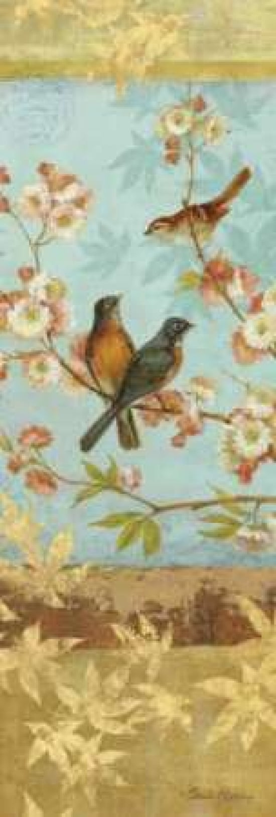 Robins and Blooms Panel Canvas Art - Pamela Gladding (12 x 36)