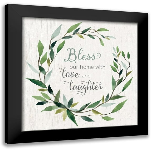 Robinson, Carol 12x12 Black Modern Framed Museum Art Print Titled - Bless This Home Greenery
