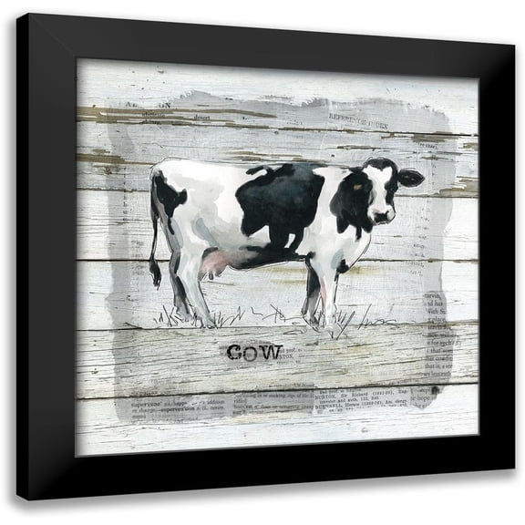 Robinson, Carol 12x12 Black Modern Framed Museum Art Print Titled - Farmhouse Collage Cow
