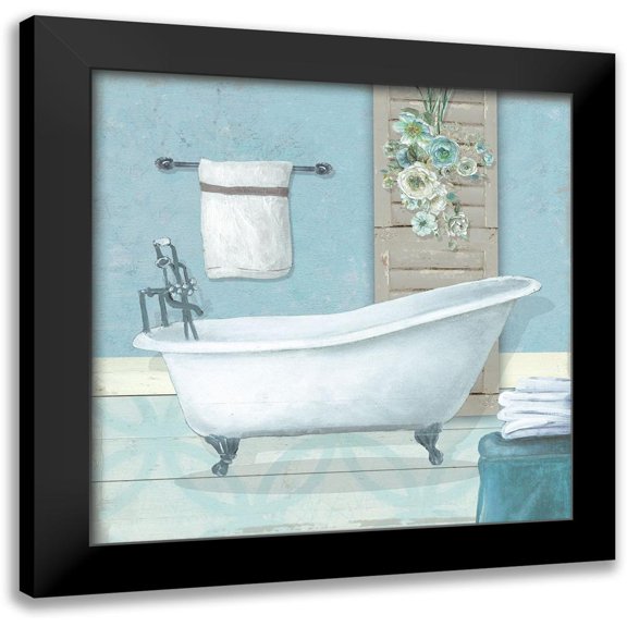 Robinson, Carol 12x12 Black Modern Framed Museum Art Print Titled - Teal Bath I
