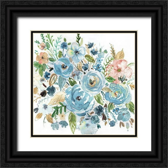 Robinson, Carol 12x12 Black Ornate Wood Framed with Double Matting Museum Art Print Titled - Aqua Garden