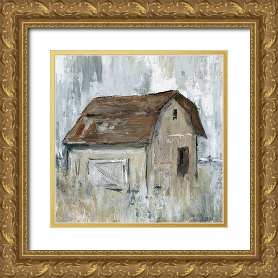 Robinson, Carol 12x12 Gold Ornate Wood Framed with Double Matting Museum Art Print Titled - Barn At Dusk