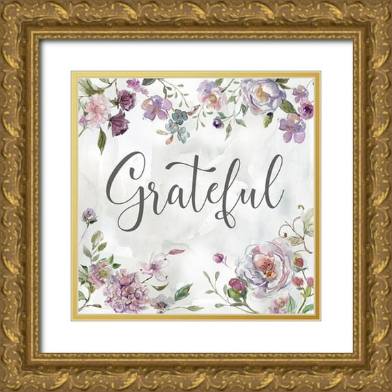 Robinson, Carol 12x12 Gold Ornate Wood Framed with Double Matting Museum Art Print Titled - Cottage Floral Grateful