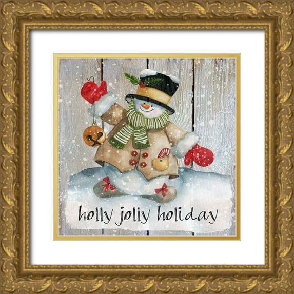 Robinson, Carol 12x12 Gold Ornate Wood Framed with Double Matting Museum Art Print Titled - Holly Jolly Snowman