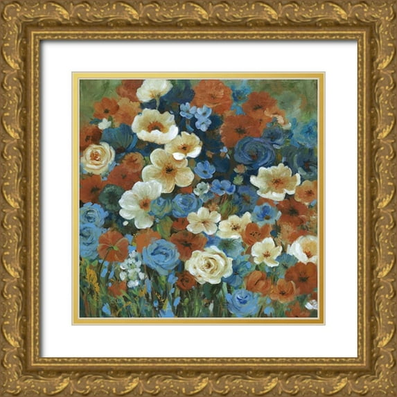 Robinson, Carol 12x12 Gold Ornate Wood Framed with Double Matting Museum Art Print Titled - Jardin Azure II