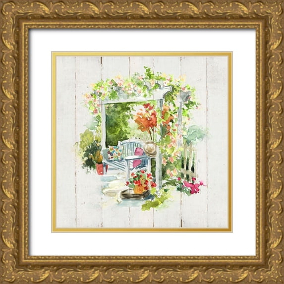 Robinson, Carol 12x12 Gold Ornate Wood Framed with Double Matting Museum Art Print Titled - Shiplap Garden Retreat