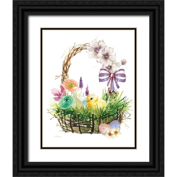 Robinson, Carol 12x14 Black Ornate Wood Framed with Double Matting Museum Art Print Titled - Spring Basket Chick