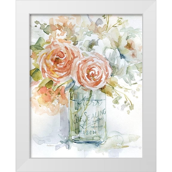 Robinson, Carol 12x14 White Modern Wood Framed Museum Art Print Titled - Cabbage Roses II