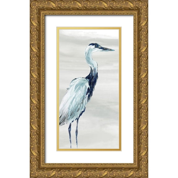 Robinson, Carol 14x24 Gold Ornate Wood Framed with Double Matting Museum Art Print Titled - By the Sea Crane I