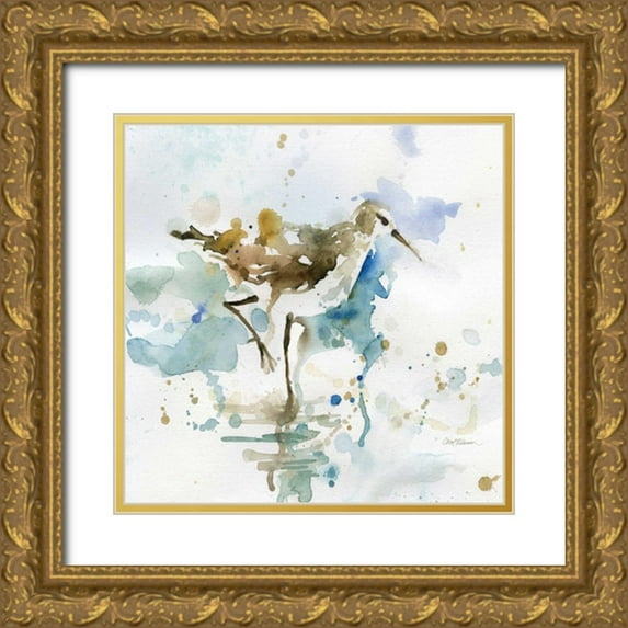 Robinson, Carol 15x15 Gold Ornate Wood Framed with Double Matting Museum Art Print Titled - Malibu Sand Piper