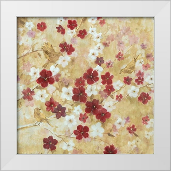 Robinson, Carol 15x15 White Modern Wood Framed Museum Art Print Titled - Cherry Blossoms and Birds