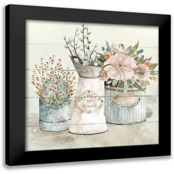 Robinson, Carol 20x20 Black Modern Framed Museum Art Print Titled - Shiplap Flower