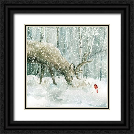 Robinson, Carol 20x20 Black Ornate Wood Framed with Double Matting Museum Art Print Titled - Winter Forest Friends