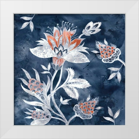 Robinson, Carol 20x20 White Modern Wood Framed Museum Art Print Titled - Indigo Jacobean I