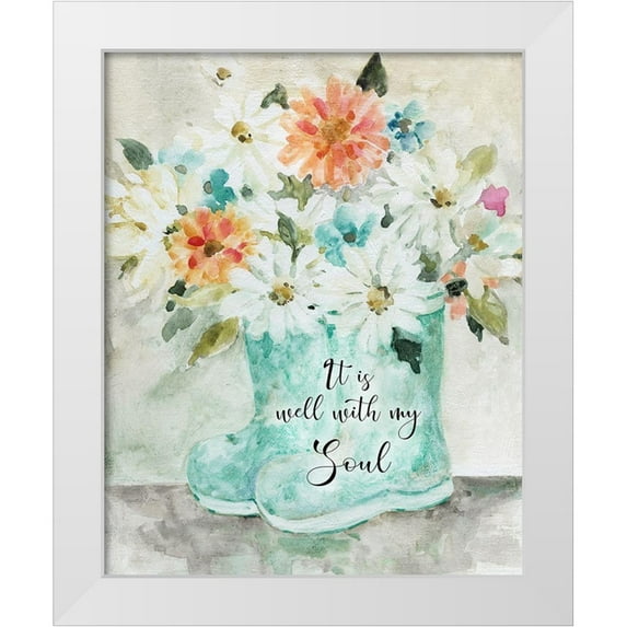 Robinson, Carol 20x24 White Modern Wood Framed Museum Art Print Titled - Daisy Wellies Bouquet