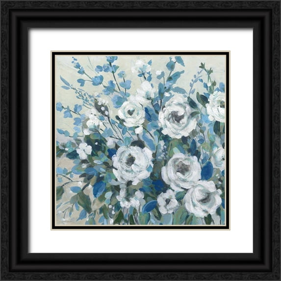 Robinson, Carol 26x26 Black Ornate Wood Framed with Double Matting Museum Art Print Titled - Sapphire Blossoms