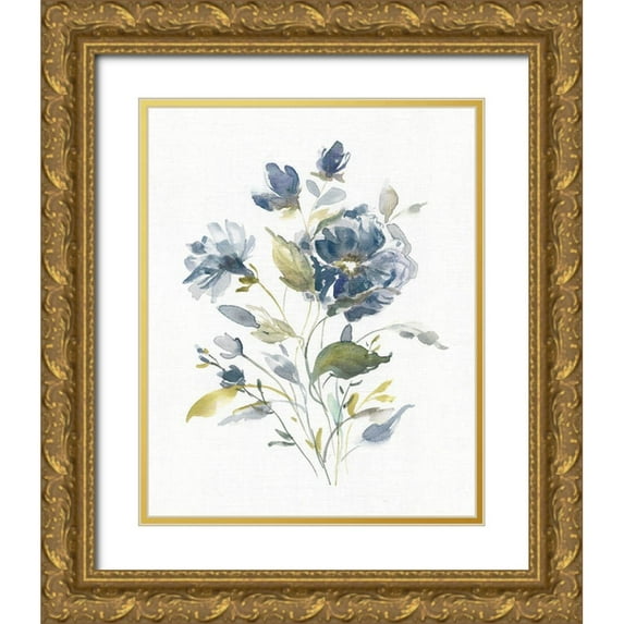 Robinson, Carol 26x32 Gold Ornate Wood Framed with Double Matting Museum Art Print Titled - Linen Botanical Navy I
