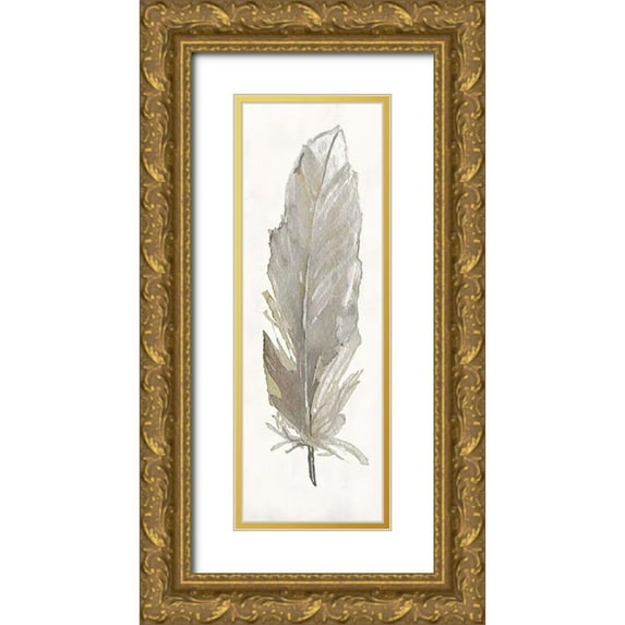 Robinson, Carol 9x18 Gold Ornate Wood Framed with Double Matting Museum Art Print Titled - Neutral Feathers III