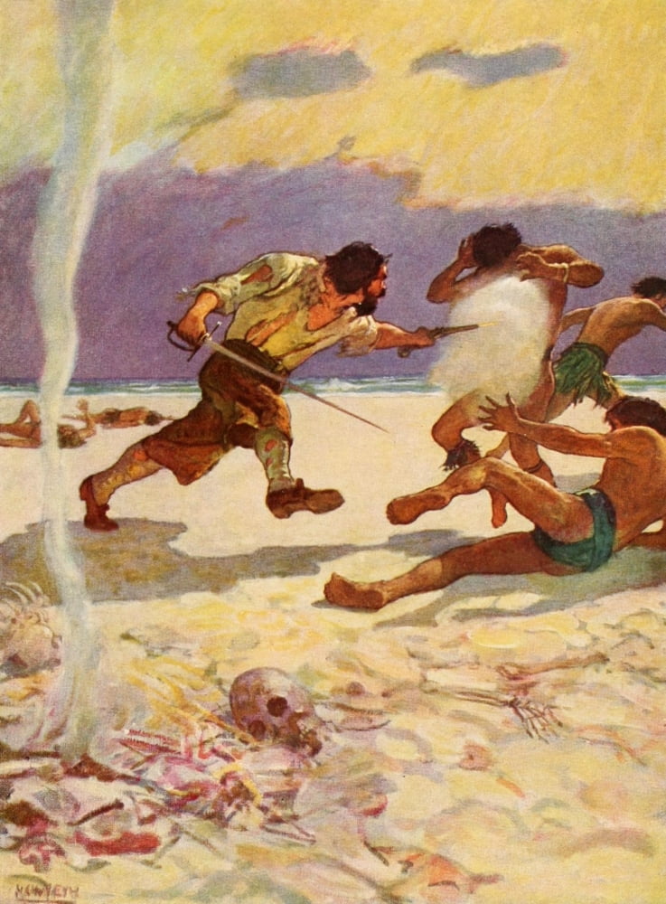 Robinson Crusoe 1920 He flew upon the murderers Canvas Art - Newell C Wyeth (18 x 24)