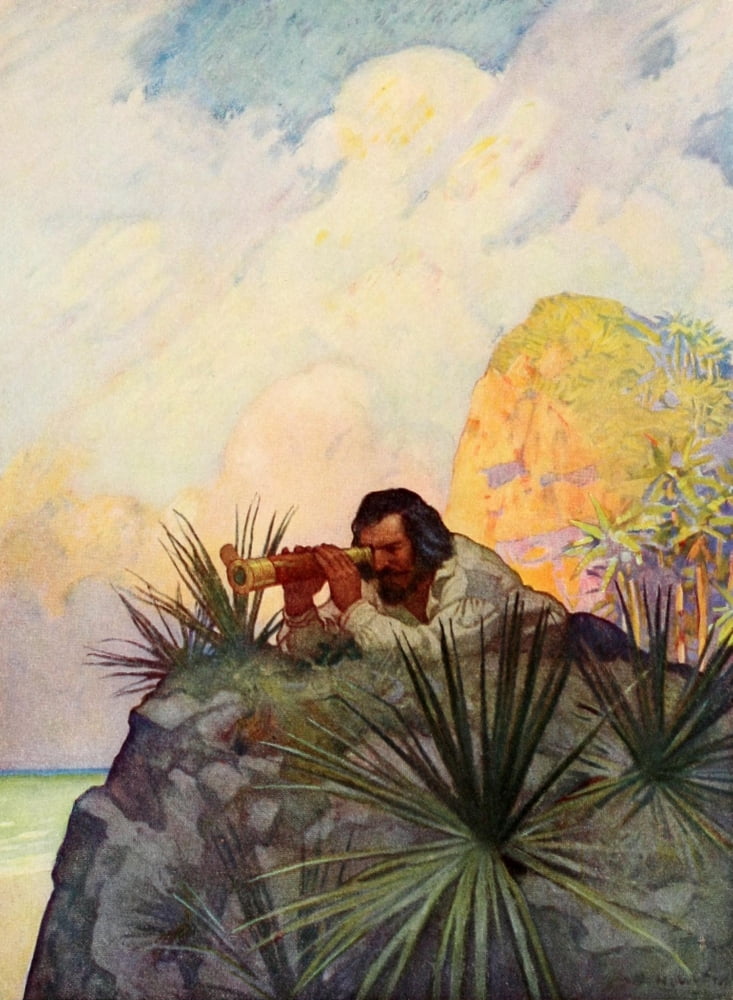 Robinson Crusoe 1920 Looking out Canvas Art - Newell C Wyeth (24 x 36)