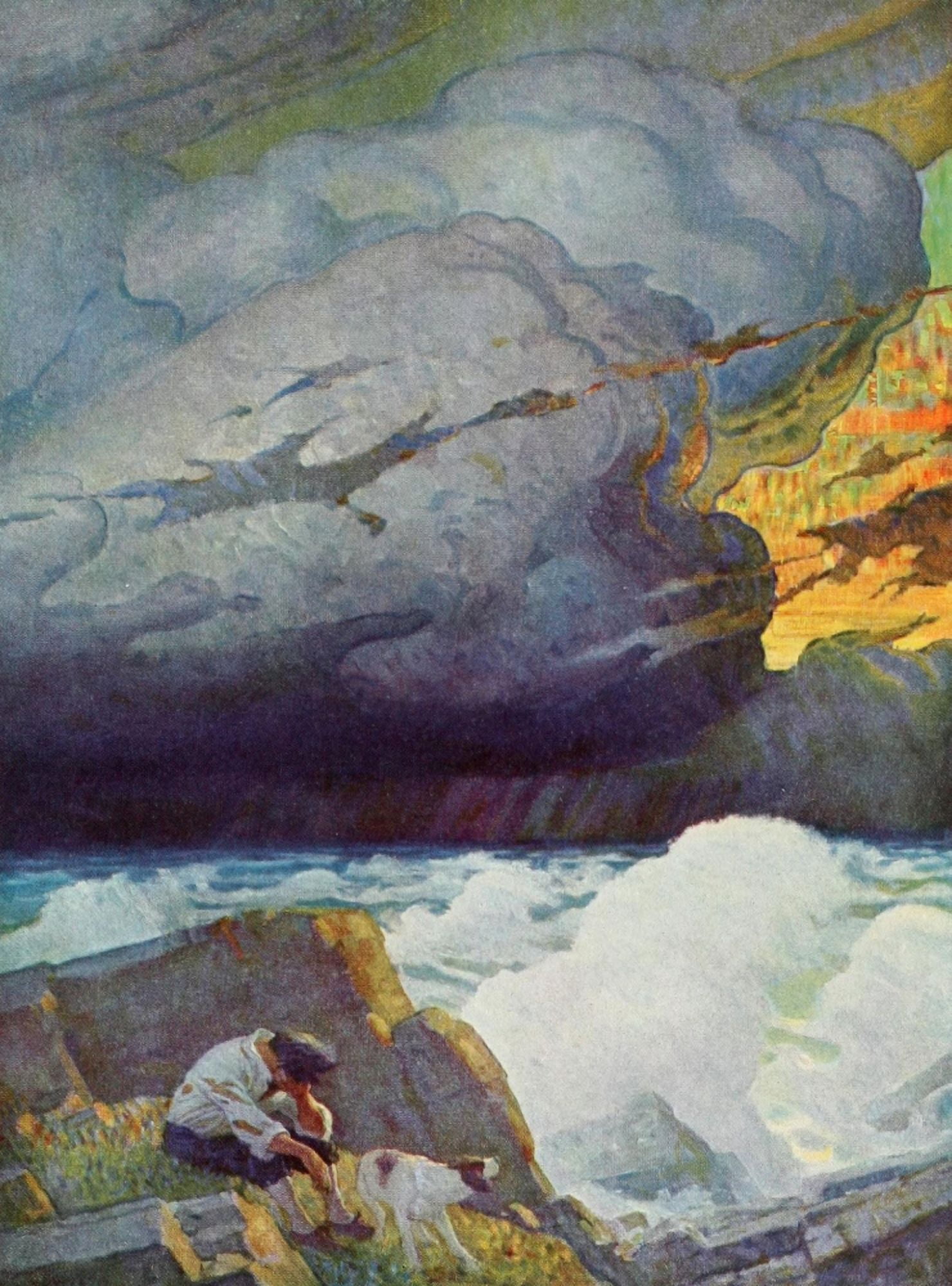 Robinson Crusoe 1920 Terrified and dejected Canvas Art - Newell C Wyeth (18 x 24)