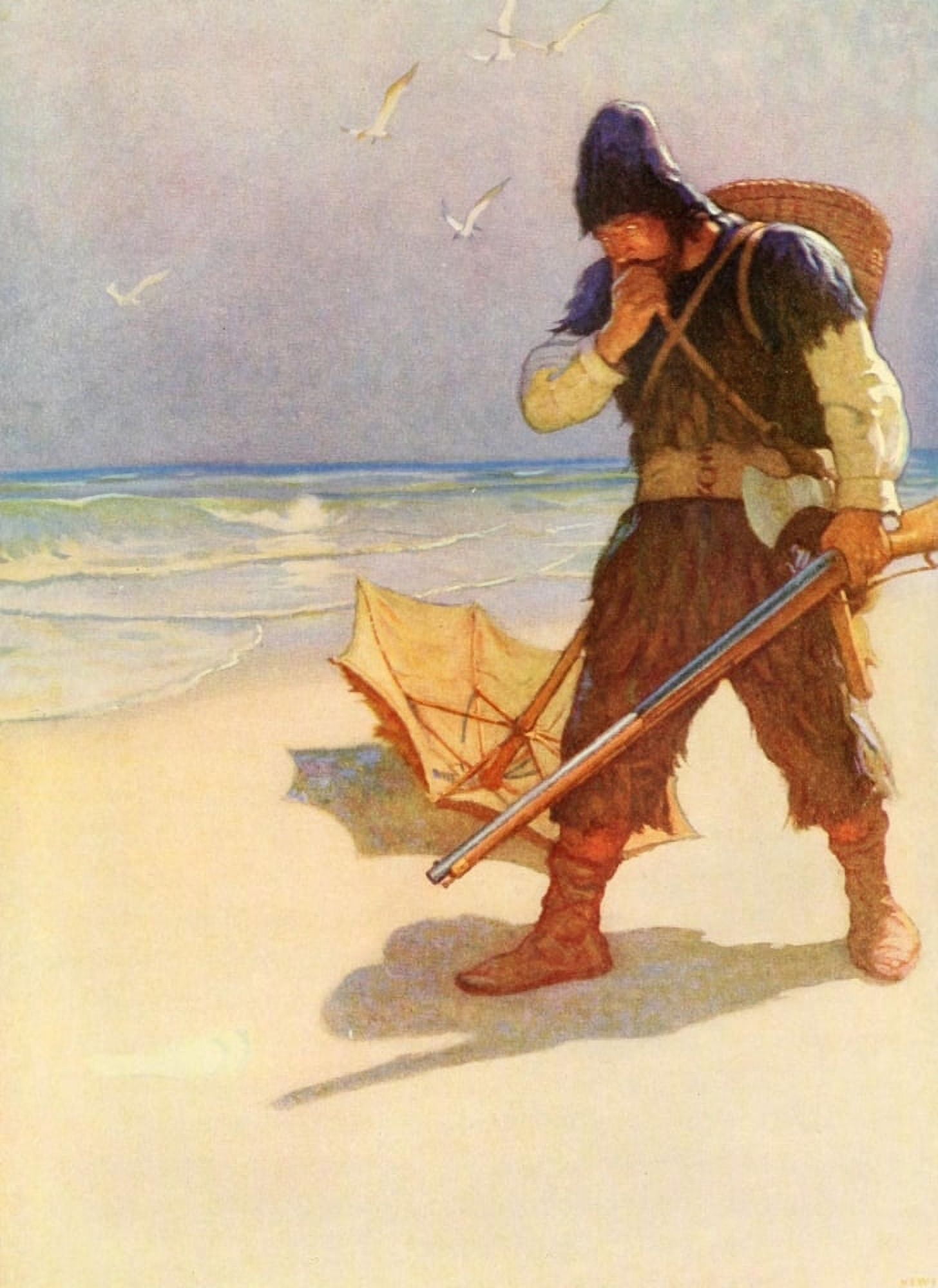 Robinson Crusoe 1920 Thunderstruck Canvas Art - Newell C Wyeth (18 x 24)