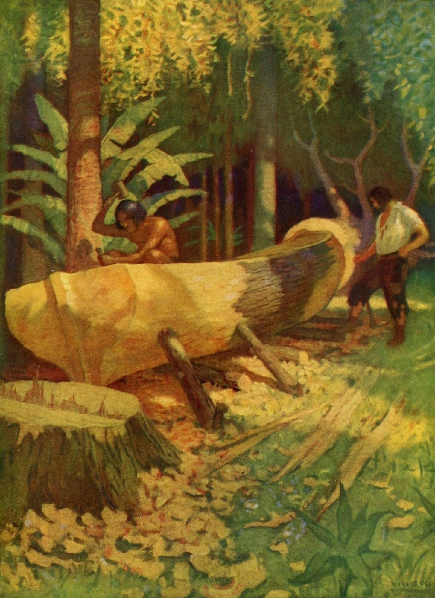 Robinson Crusoe 1920 We hewed it into a boat Canvas Art - Newell C Wyeth (24 x 36)