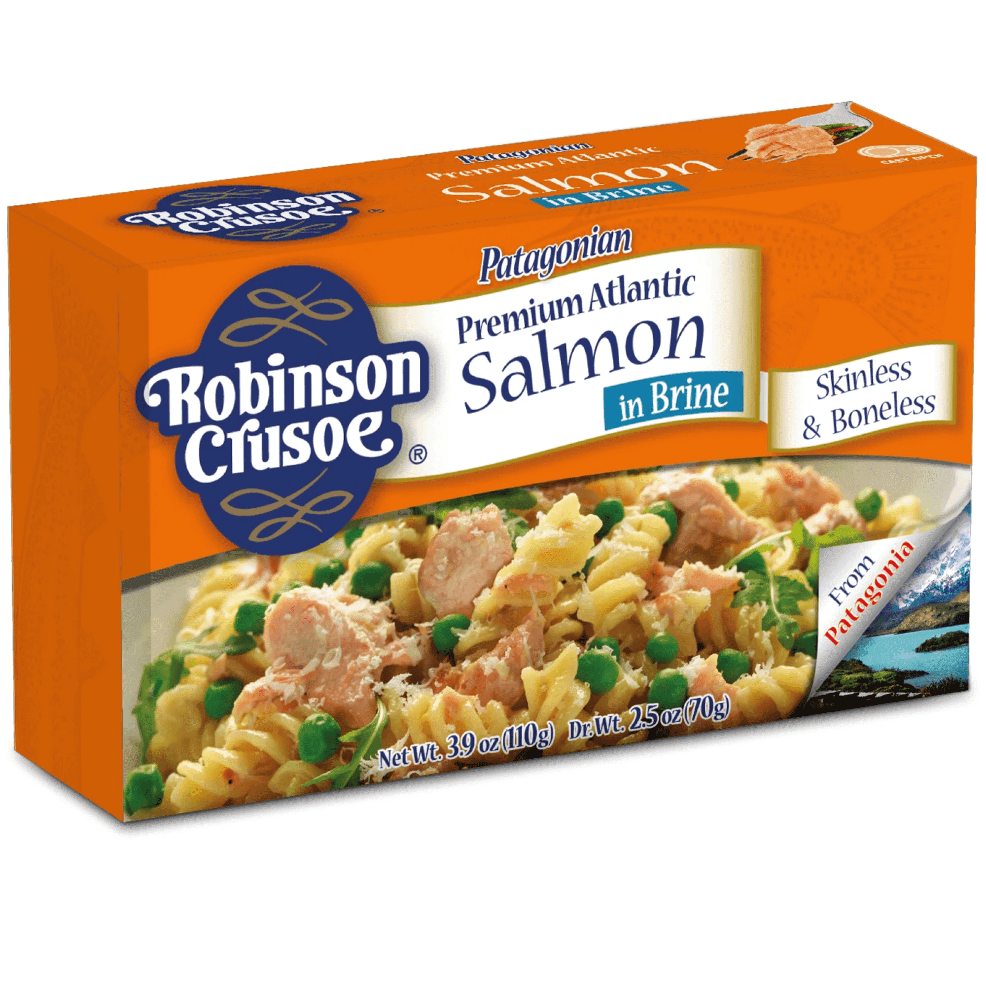 Robinson Crusoe Patagonia Canned Salmon, Boneless Skinless Atlantic Salmon in Brine, 3.9 oz
