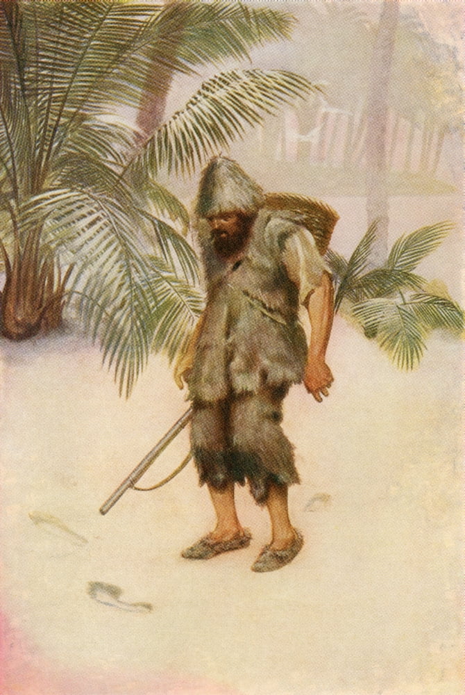 Robinson Crusoe Sees A Footprint In The Sand I Stood Like One Thunderstruck Colour Illustration From Robinson Crusoe By Daniel Defoe Published C1911 Canvas Art - Ken Welsh Design Pics (24 x 36)