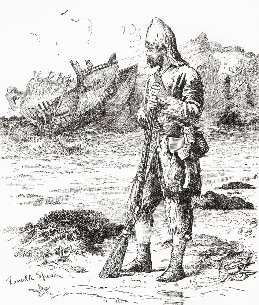 Robinson Crusoe on the desert island after being shipwrecked From Adventures of Robinson Crusoe published 1908 Canvas Art - Ken Welsh Design Pics (12 x 15)