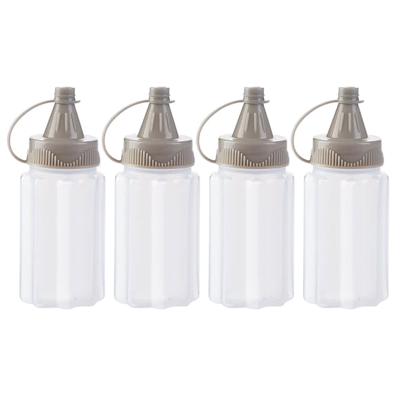 Robit 4Pack Mini Portable Salad Dressing Bottles, Gray FoodGrade PP Squeeze Condiment Containers for Lunch, BBQ, Camping, Kitchen