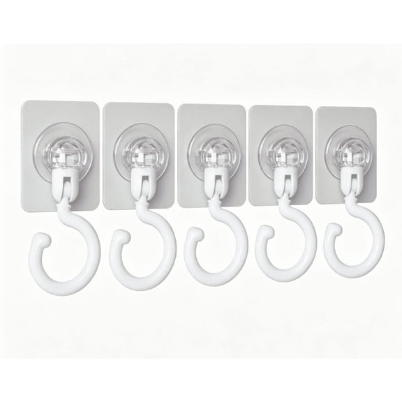 Robitussin Traceless Wall Mount Adhesive Hook 360 Degree Rotating Waterproof Heavy Duty White, 5 Pack