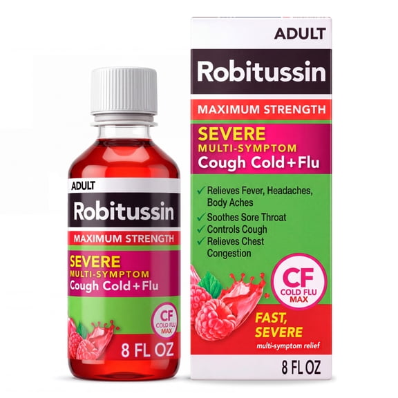 Robitussin Maximum Strength CF Max, Severe Multi-Symptom Daytime and Nighttime Relief From Cough, Cold, and Flu, Adult Formula, 8 Fl Oz