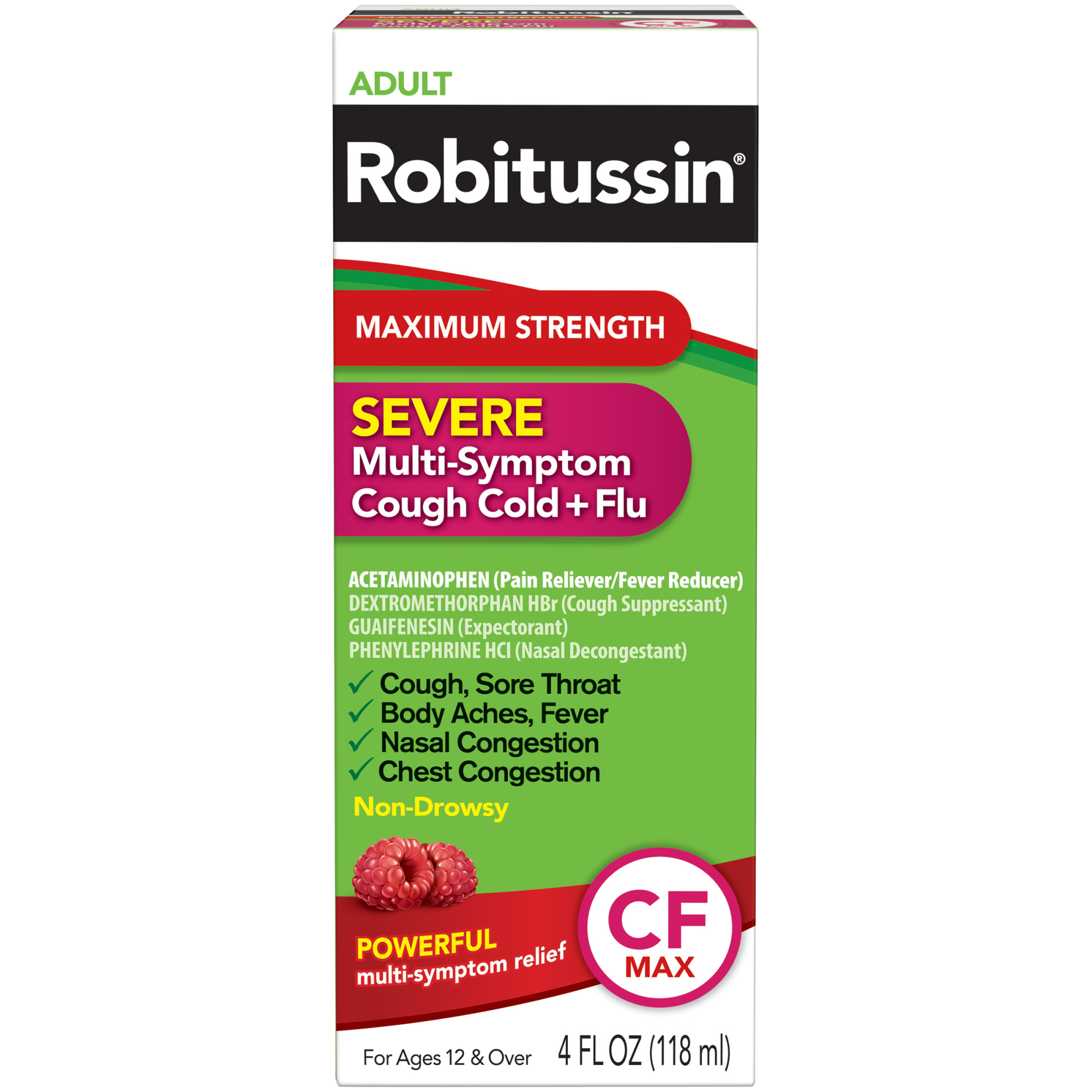 Robitussin CF Max Syrup, Severe Multi-Symptom Relief from Cough, Cold, and Flu - Adult Formula, 4 fl oz. - image 1 of 10