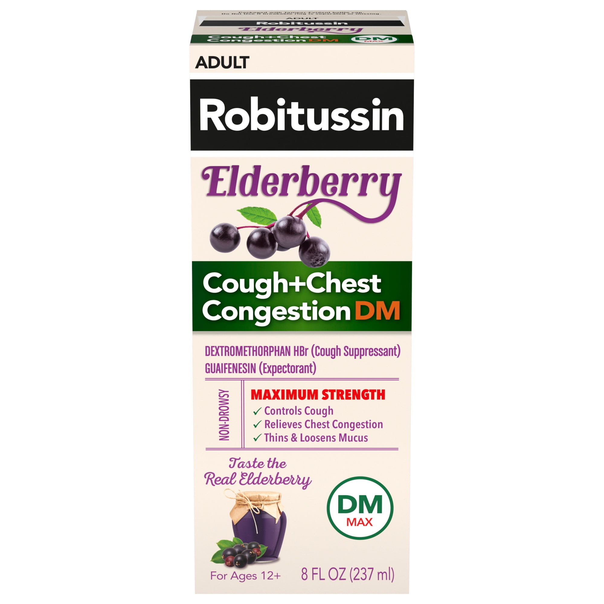 Robitussin Max Stregnth Cough Congestion DM and Cold Medicine, Elderberry, 8 Fl Oz