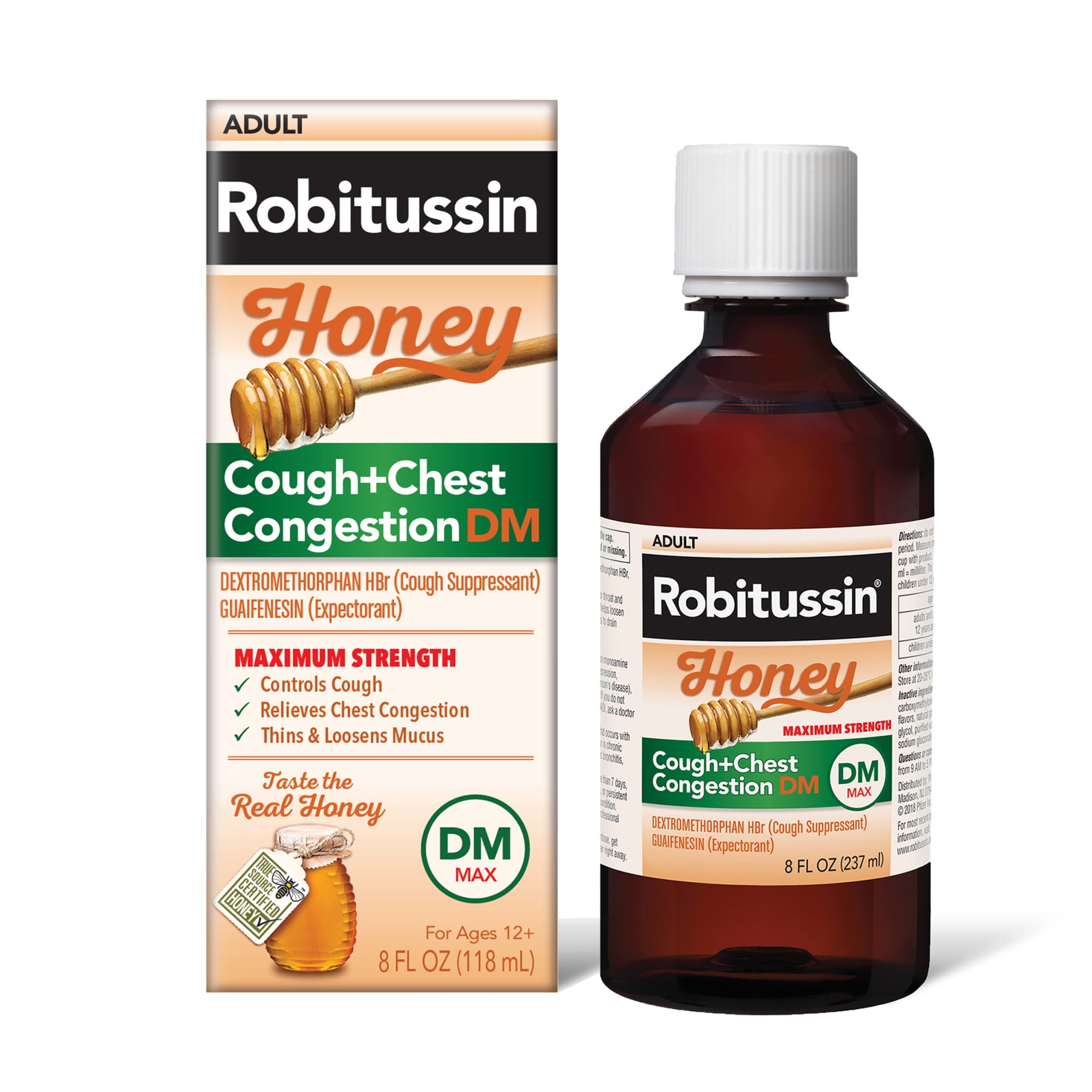 Robitussin Max Strength Cough Congestion DM and Cold Medicine, Honey, 8 Fl Oz