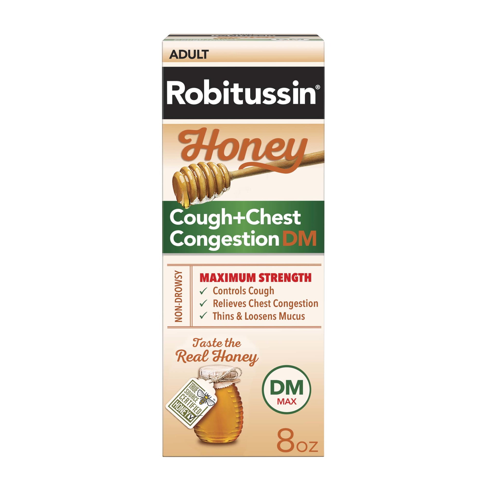 Robitussin Max Strength Cough Congestion DM and Cold Medicine, Honey, 8